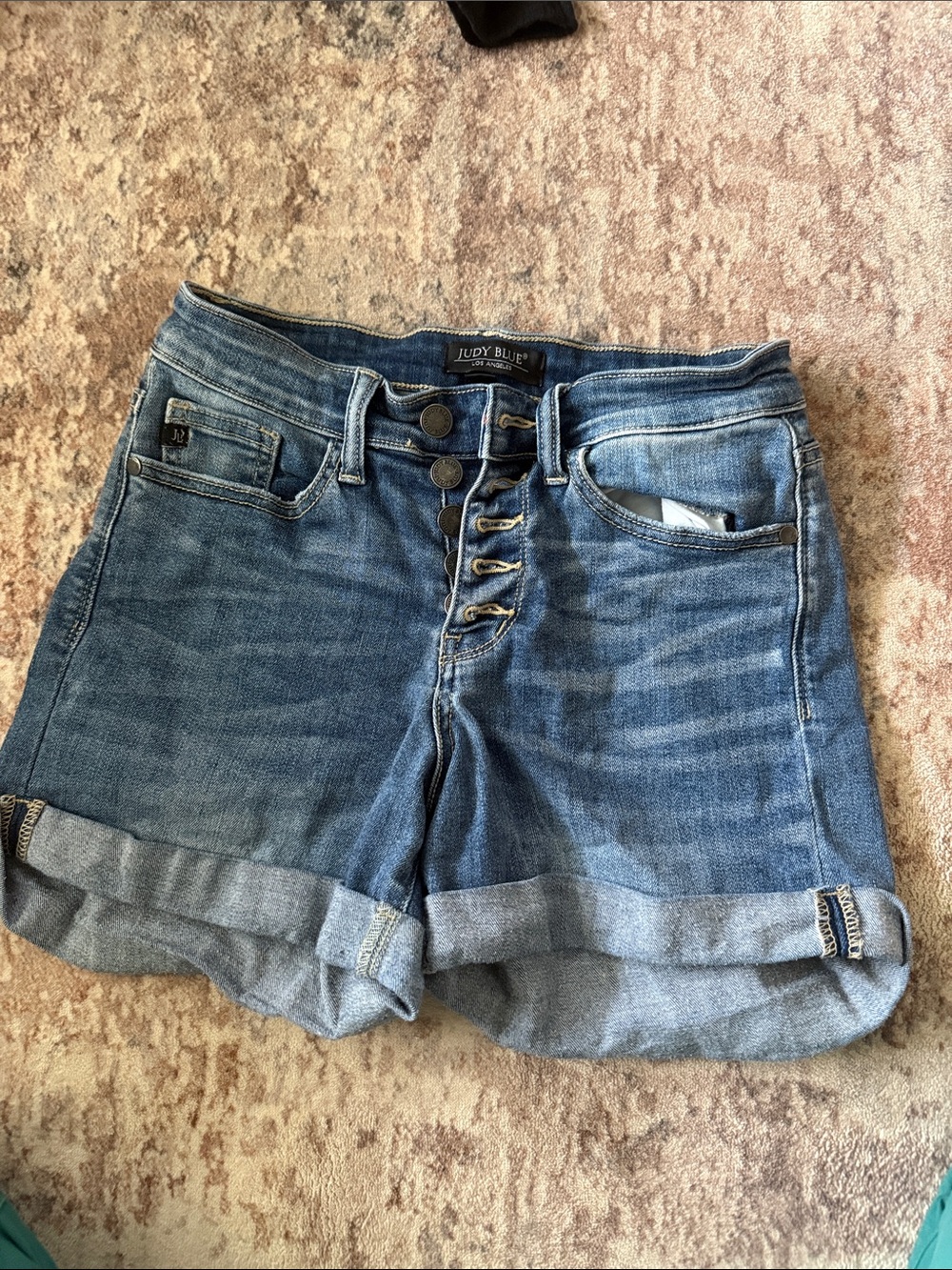 Judy Blue Medium Wash Roll-Cuff Button Fly Denim Shorts